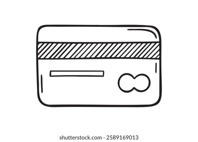 Credit card doodle hand drawn icon. Outline drawing credit card business buying concept line clipart symbol . Vector illustration