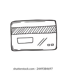 Credit card doodle sign,hand-drawn business symbol, buying concept in sketch style. Simple design drawing by ink, pen,marker. Isolated.