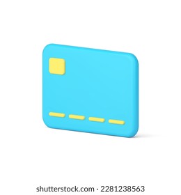 Credit card e money blue banking financial cashless payment shopping technology 3d icon realistic vector illustration. Finance paying business commercial retail customer identity currency transfer