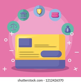 credit card with economy and financial icons
