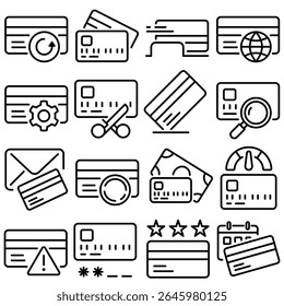Credit Card Essentials Icon Set Outline Style (Part 2)