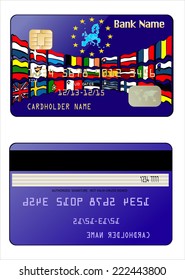 Credit Card with European Union Map. European Union country flags in vector