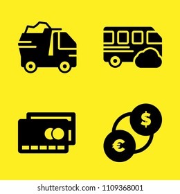 credit card, exchange, dump truck and bus vector icon set. Sample icons set for web and graphic design