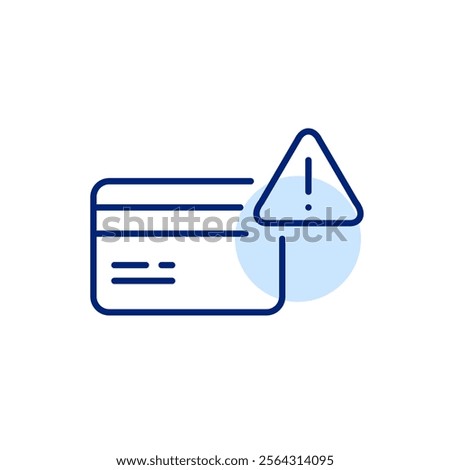 Credit card, exclamation mark and triangle. Payment warning, card declined alert. Pixel perfect, editable stroke icon