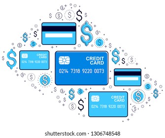 Credit card and financial icon set, banking credit or deposit, shopping and marketplace payments, online business cincept, financial activity vector design.