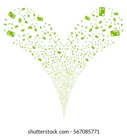 Credit Card fireworks stream. Vector illustration style is flat eco green iconic symbols on a white background. Object double fountain organized from random design elements.