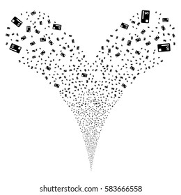 Credit Card fireworks stream. Vector illustration style is flat black iconic symbols on a white background. Object double fountain combined from random icons.