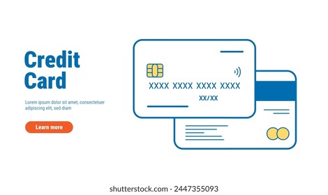 Credit card flat contour style. Top and back view bank cards with shadow isolated on white background. Money on plastic.Online shopping vector illustration for web, apps, infographics.