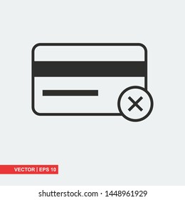 Credit card flat icon with cross mark on white background, vector illustration