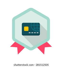 Credit card flat icon with long shadow on badge background,EPS 10