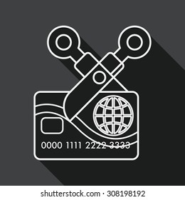 credit card flat icon with long shadow, line icon
