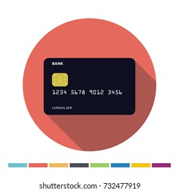 Credit card flat icon with long shadow. Vector Illustration.