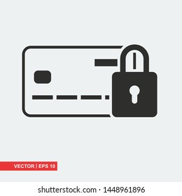 Credit card flat icon with padlock on white background, vector illustration