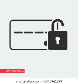 Credit card flat icon with padlock on white background, vector illustration
