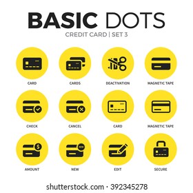 Credit card flat icons set with cards form, deactivation form and magnetic tape isolated vector illustration on white