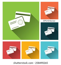 Credit card  - Flat style vector icon set with long shadow for app and web site.