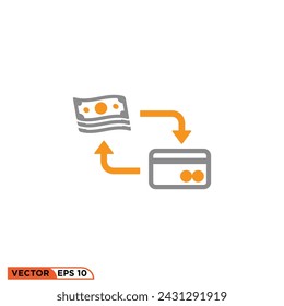Credit card flow flat icon design vector graphic of template, sign and symbol 