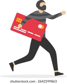 Ilustración vectorial de concepto de fraude de tarjeta de crédito. Ladrón cibernético robando dinero de la transacción en línea. ilustración de stock

