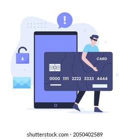 Credit Card Fraud Flat Illustration Design Concept. Illustration For Websites, Landing Pages, Mobile Applications, Posters And Banners