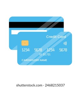 Credit card front and back view isolated on white background. Vector illustration