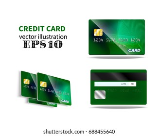 Credit card Front and back view, green color