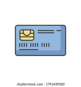 Credit card front RGB color icon. Online payment. Deposit card with chip. Internet shopping. Cashless money transfer. Contactless payment. Banking service. Isolated vector illustration