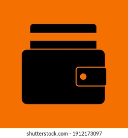 Credit Card Get Out From Purse Icon. Black on Orange Background. Vector Illustration.