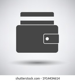 Credit Card Get Out From Purse Icon. Dark Gray on Gray Background With Round Shadow. Vector Illustration.