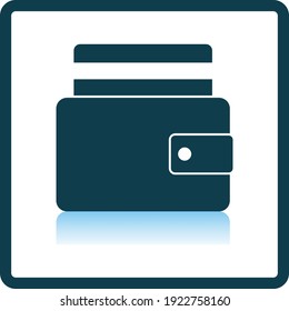 Credit Card Get Out From Purse Icon. Square Shadow Reflection Design. Vector Illustration.