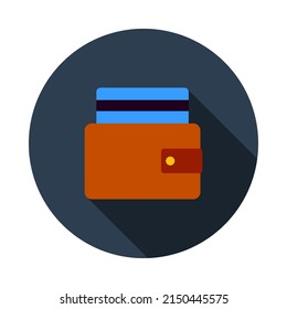 Credit Card Get Out From Purse Icon. Flat Circle Stencil Design With Long Shadow. Vector Illustration.