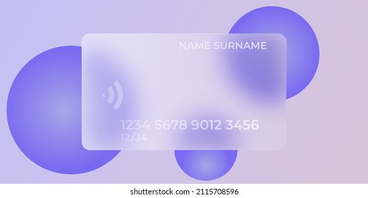 Credit card in glassmorphism style. Vector illustration. Glass morphism design. EPS 10.