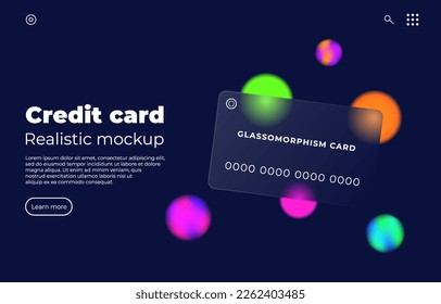 Credit Card glassomorphism realistic mockup. Debit or Credit Card Solid Icon Concept Web Banner with Trendy Blurry Glass Morphism Effect.