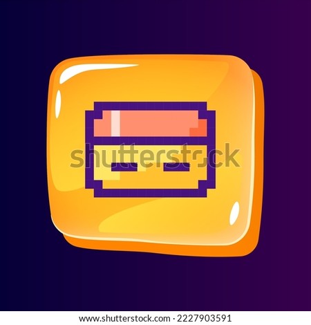 Credit card glossy ui button with pixelated color icon. Payment technology. Banking service. Editable 8bit graphic element on shiny glass rectangle shape. Isolated image for arcade, video game design