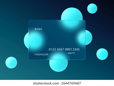 Credit card with glowing blue spheres, glass morphism style image