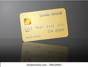 Credit card gold with shadow. Abstract design for business. 