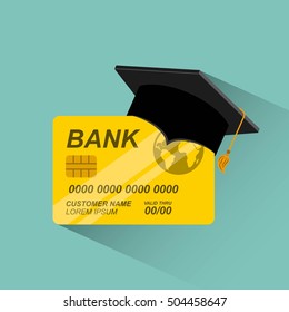 credit card with graduation hat vector illustration design