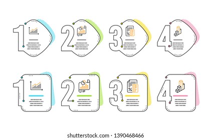 Credit card, Graph and Report document icons simple set. 3d chart sign. Loan percent, Presentation diagram, Growth chart. Presentation column. Finance set. Infographic timeline. Line credit card icon