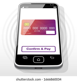 A credit card graphic and purchase button presented on a Smart Phone screen.