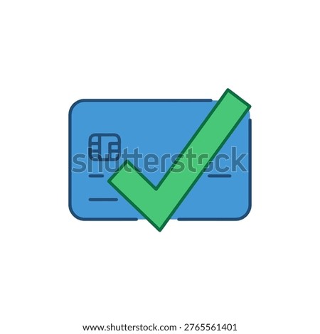 credit card with green checkmark icon representing successful payment approval verified transaction secure banking and approved financial purchase confirmation in blue and green flat vector style