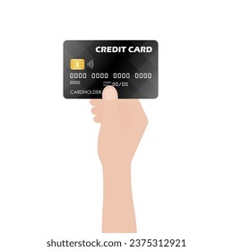 Credit Card. Hand Holding Credit Card or Debit Card. Vector Illustration Isolated on White Background. 
