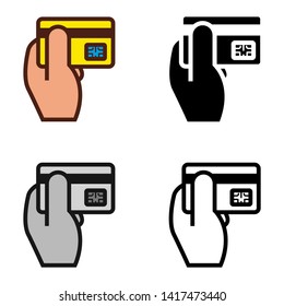 Credit Card and Hand Icon in Different Color and Style