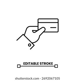 credit card in hand icon editable stroke line icon vector illustration