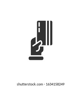 Credit card with hand icon in flat style. Payment vector illustration on white isolated background. Purchase business concept.