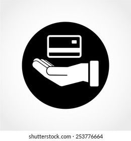 Credit card in hand Icon Isolated on White Background