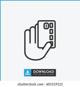 credit card in hand icon. simple outline credit card in hand vector icon. on white background.