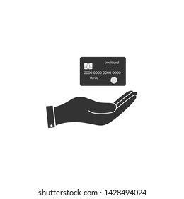 Credit card, hand icon. Vector illustration, flat design.