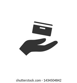 Credit card, hand icon. Vector illustration, flat design.