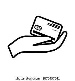 Credit card in hand icon. Vector stock illustration. Isolated on white background eps10