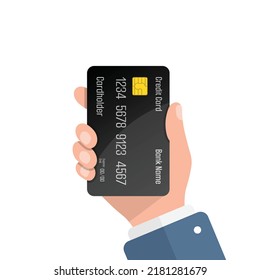 Credit card in hand illustration in flat style. Online payment vector illustration on isolated background. Banking sign business concept.