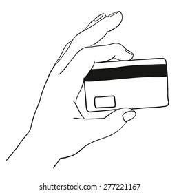 credit card in hand. vector doodle